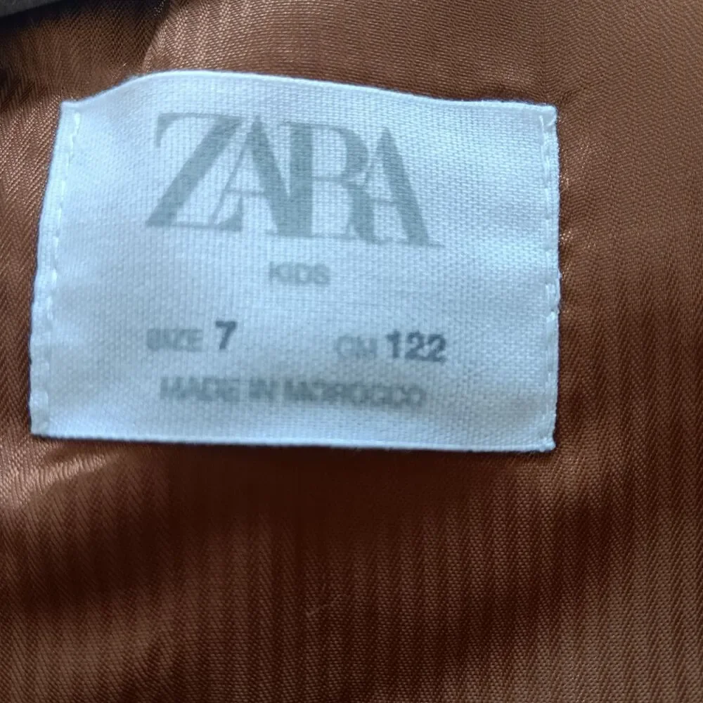 Zara‎ beige wool blend hooded coat outwear pockets zip up fur size 7 cozy